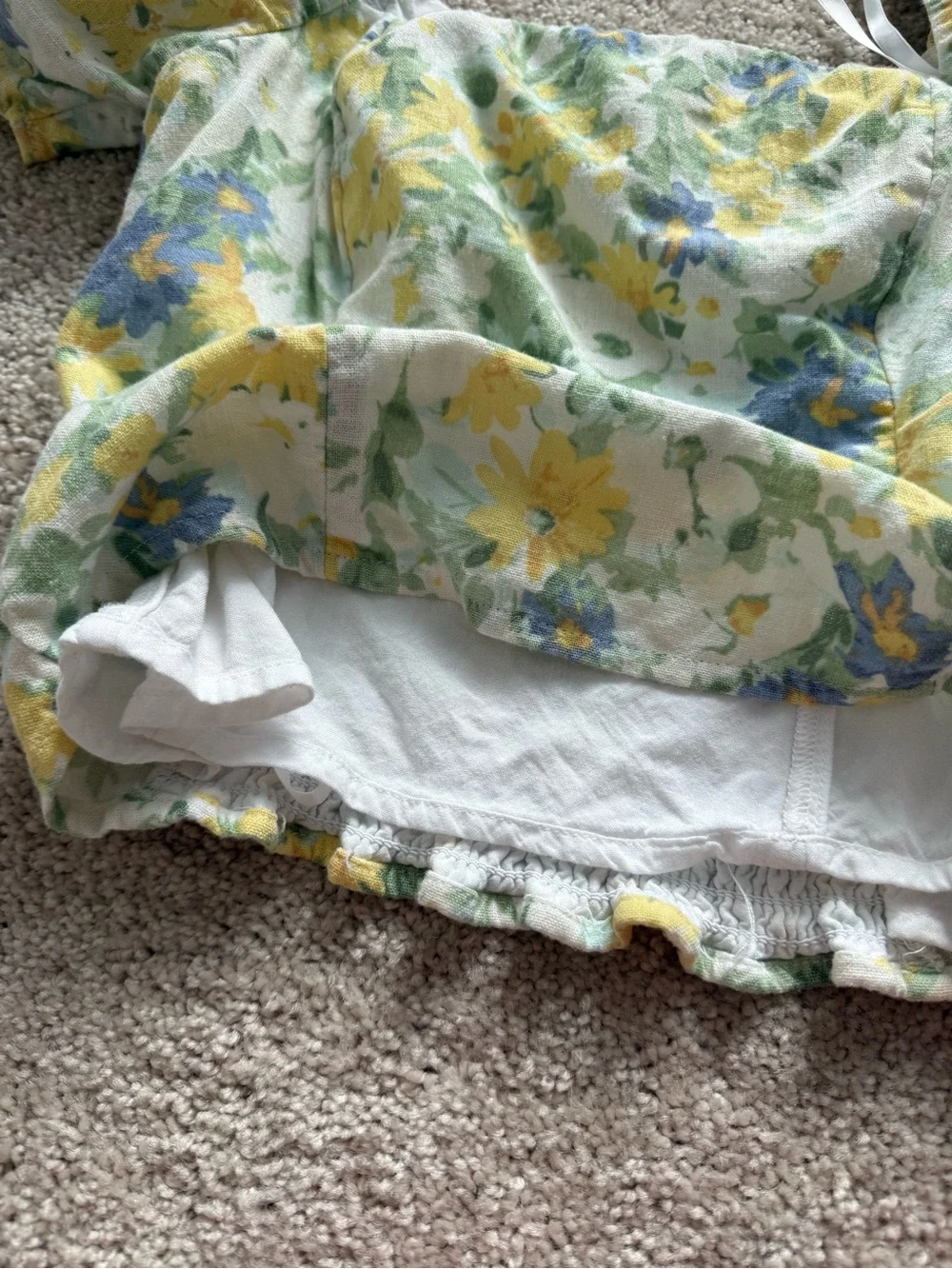 Abercrombie & Fitch Yellow and Blue Floral Square-Neck Puff Sleeve Top